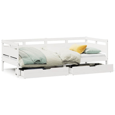 daybed med skuffer 80x200 cm massivt fyrretræ hvid