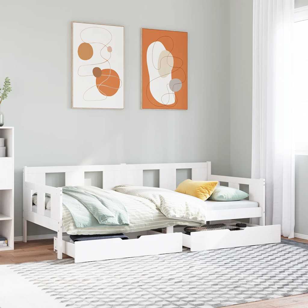 daybed med skuffer 80x200 cm massivt fyrretræ hvid