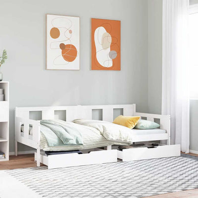 daybed med skuffer 80x200 cm massivt fyrretræ hvid