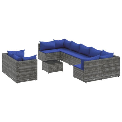 sofasæt til haven 10 dele med hynder polyrattan grå