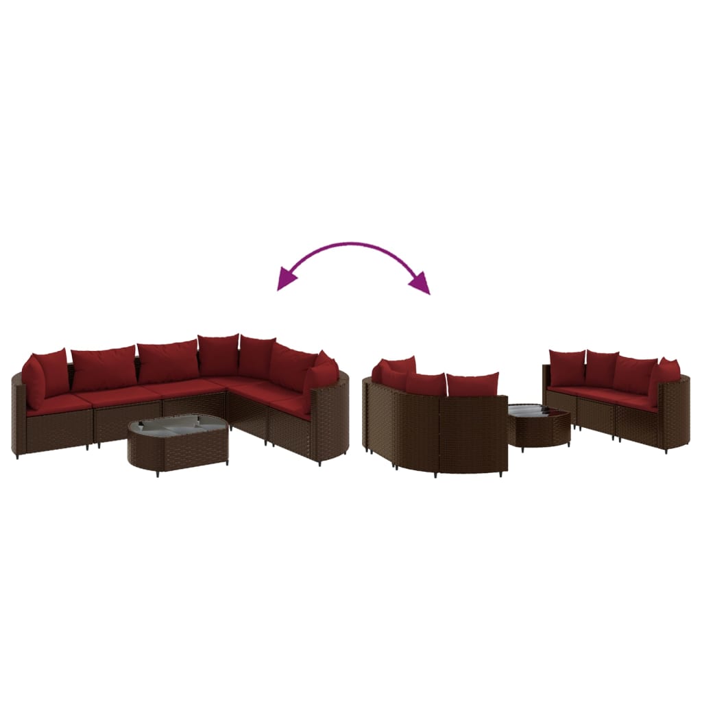 sofasæt til haven 7 dele med hynder polyrattan brun