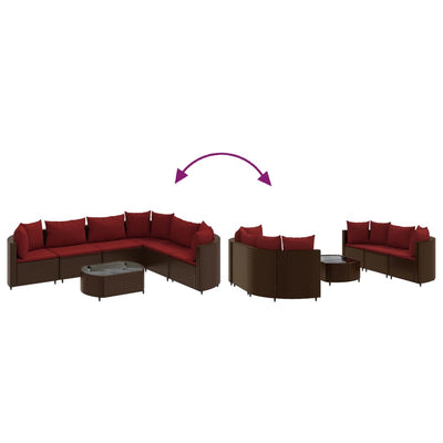 sofasæt til haven 7 dele med hynder polyrattan brun