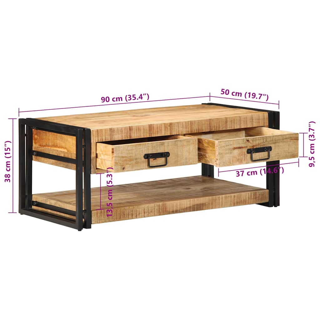 sofabord 90x50x38 cm massivt ru mangotræ