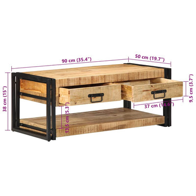 sofabord 90x50x38 cm massivt ru mangotræ