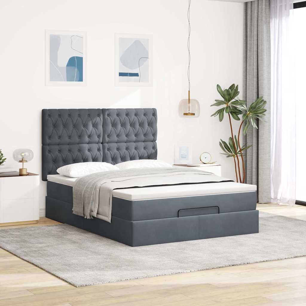osmannisk sengeramme med madrasser 140x190 cm fløjl mørkegrå