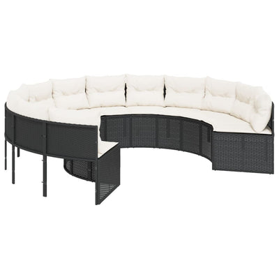 havesofa med hynder rund polyrattan sort