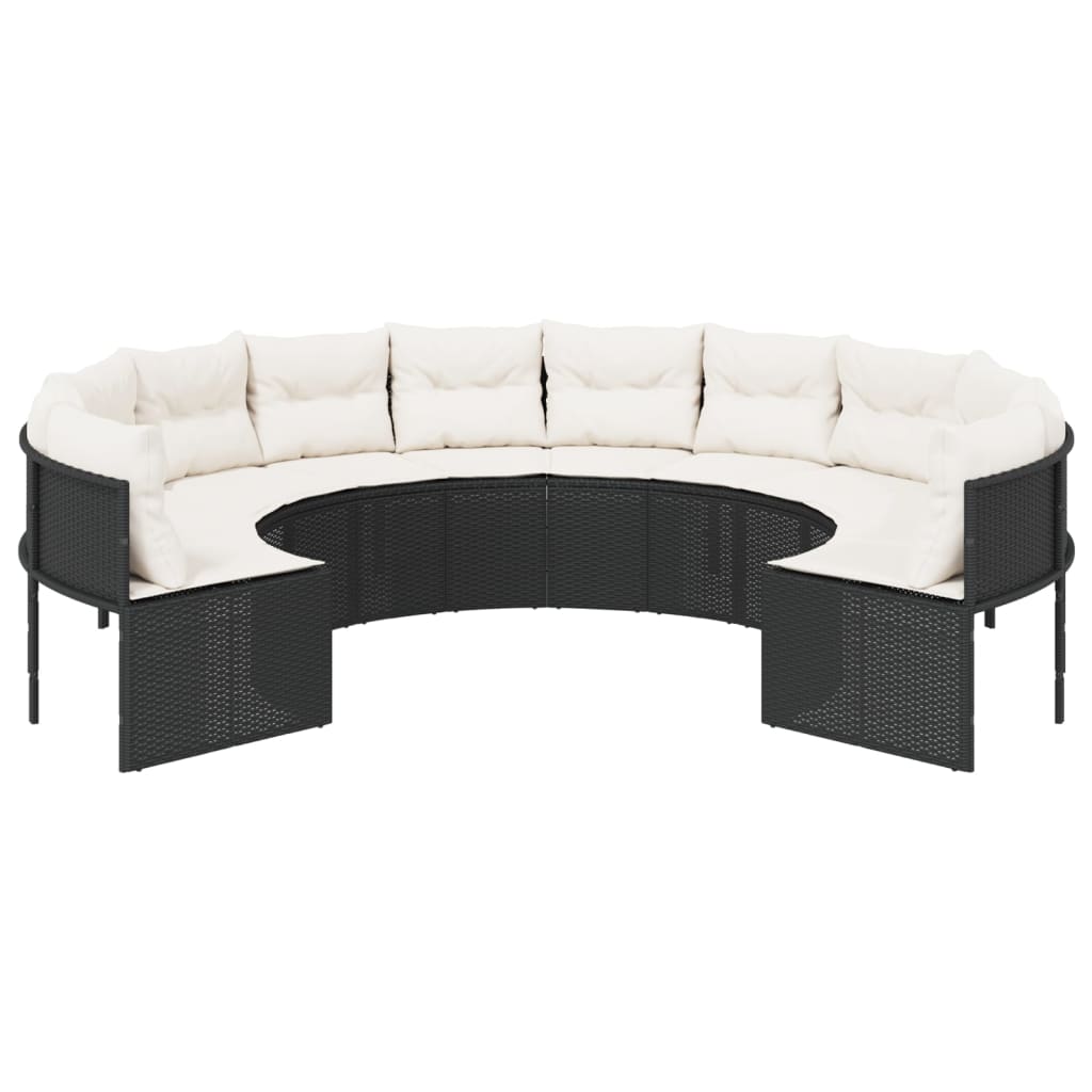 havesofa med hynder rund polyrattan sort