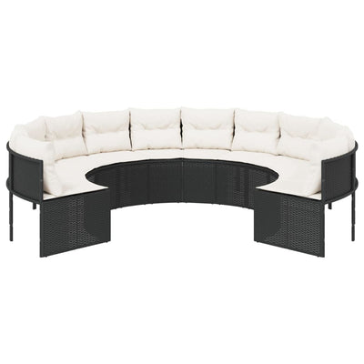 havesofa med hynder rund polyrattan sort
