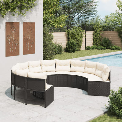 havesofa med hynder rund polyrattan sort