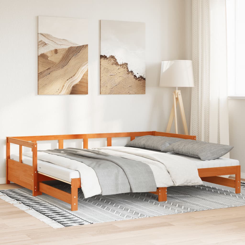 daybed m. udtræk madrasser 90x190cm massivt fyrretræ gyldenbrun