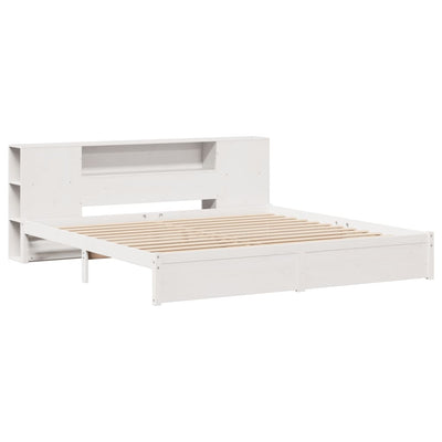 seng med reol uden madras 200x200 cm massivt fyrretræ hvid