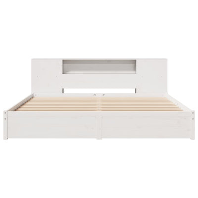 seng med reol uden madras 200x200 cm massivt fyrretræ hvid