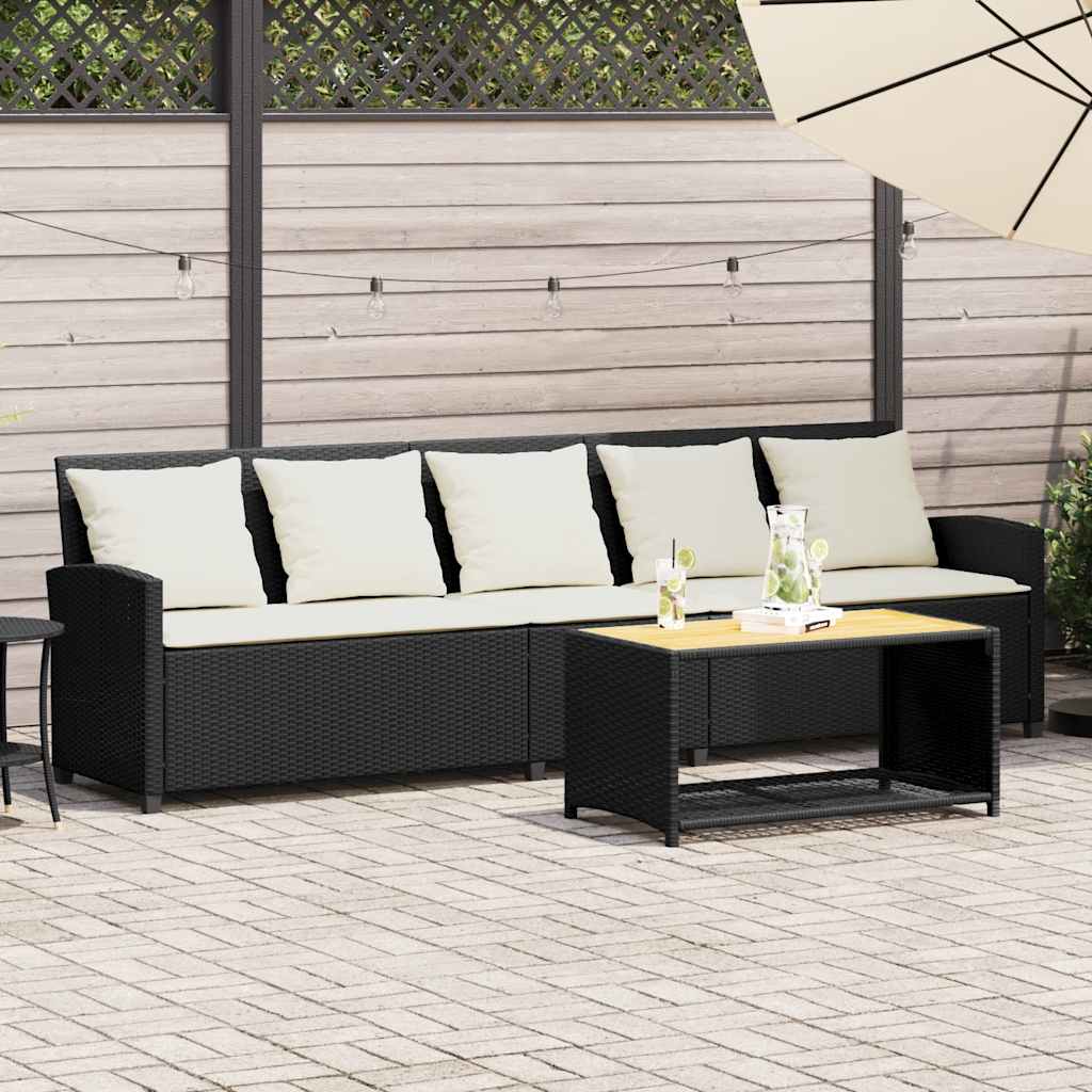 5-personers havesofa med hynder polyrattan sort