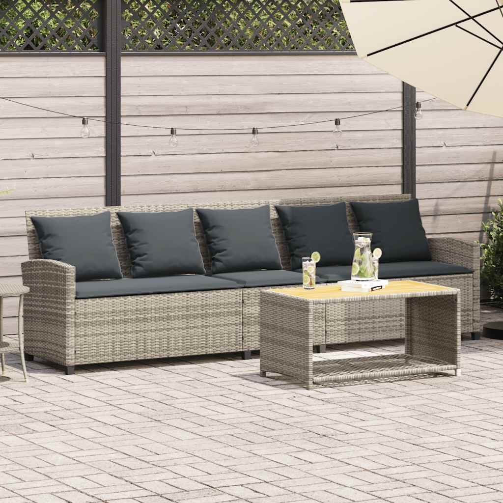 5-personers havesofa med hynder polyrattan lysegrå