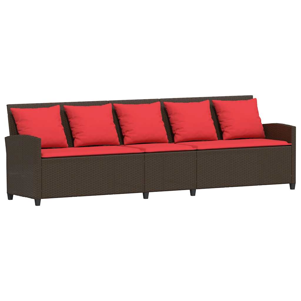 5-personers havesofa med hynder polyrattan brun
