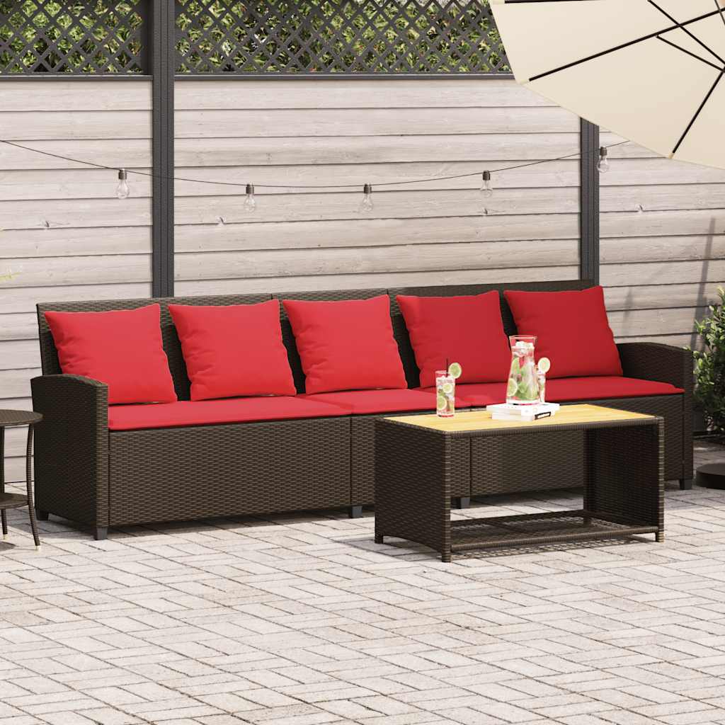 5-personers havesofa med hynder polyrattan brun