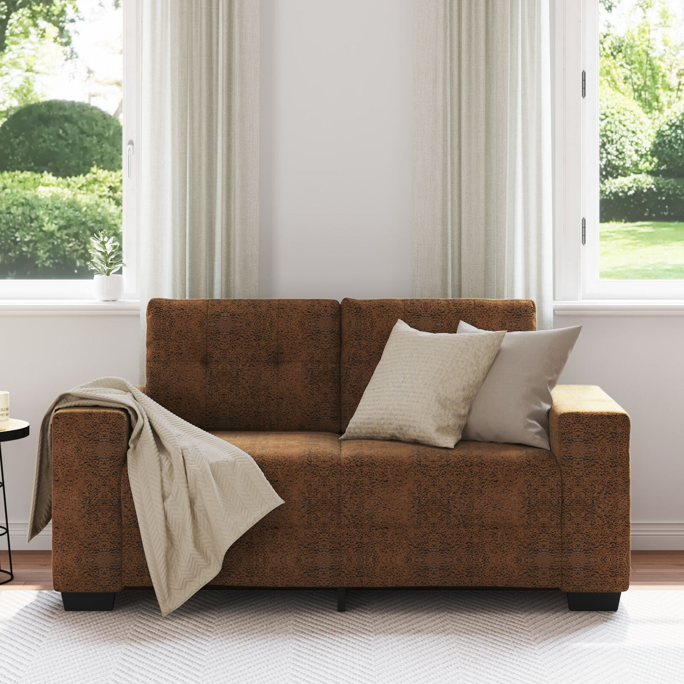 Brun Stof, Træ Medium Holdbar Loveseat Sofa Rektangulær
