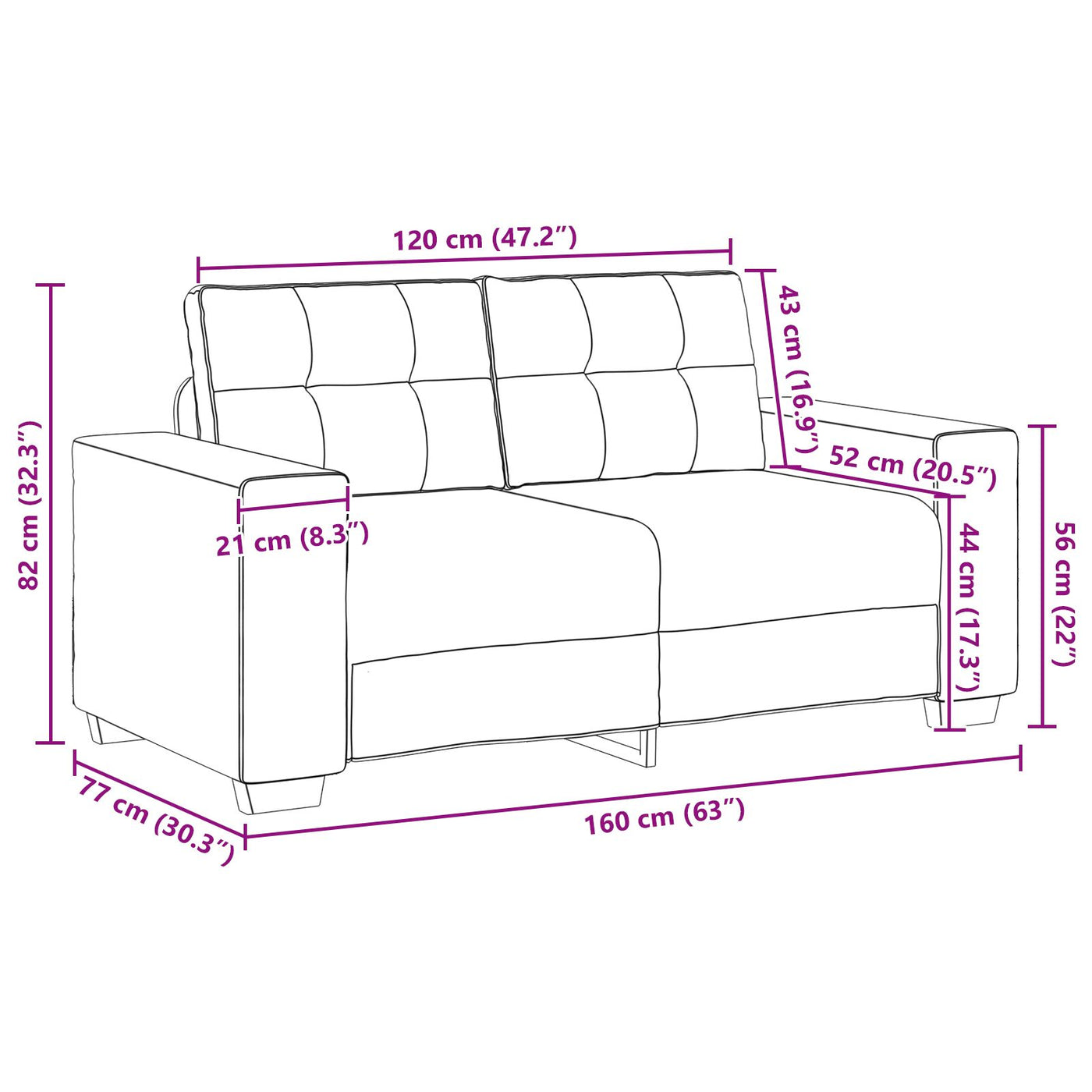 Brun Stof, Træ Medium Holdbar Loveseat Sofa Rektangulær